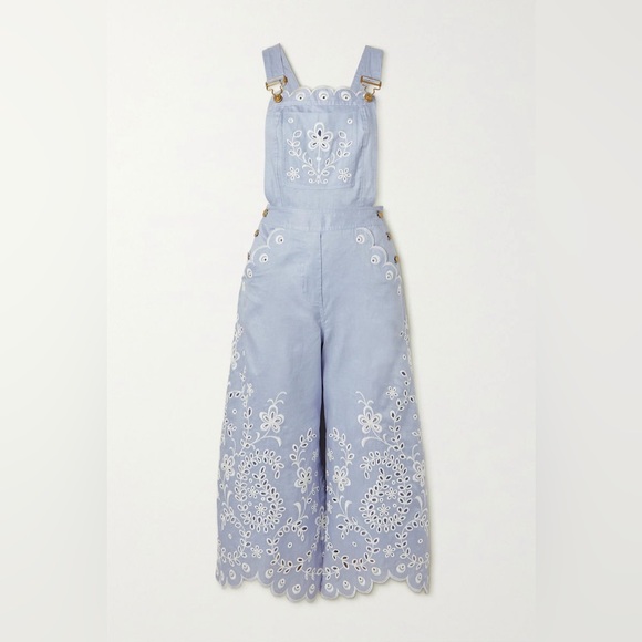 Zimmermann Pants - ZIMMERMANN Clover Cropped Broderie Anglaise Linen Jumpsuit size 0P